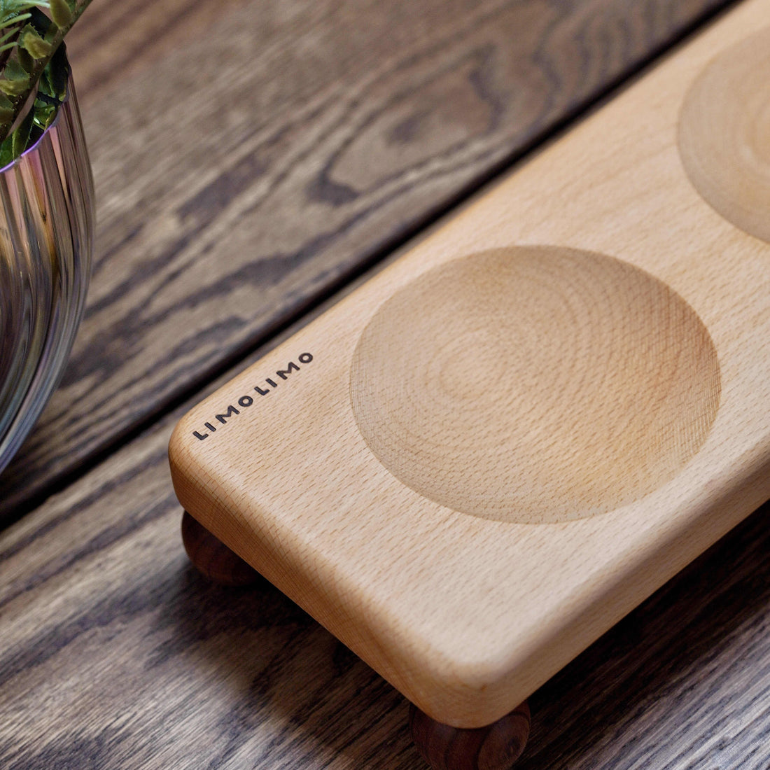 Solid Wood Stand Ceramic Pet Feeding Bowl Set