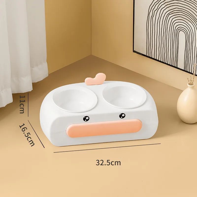 Duck Design Pet Double Bowl Plastic Feeding Tray Food And Water Feeder