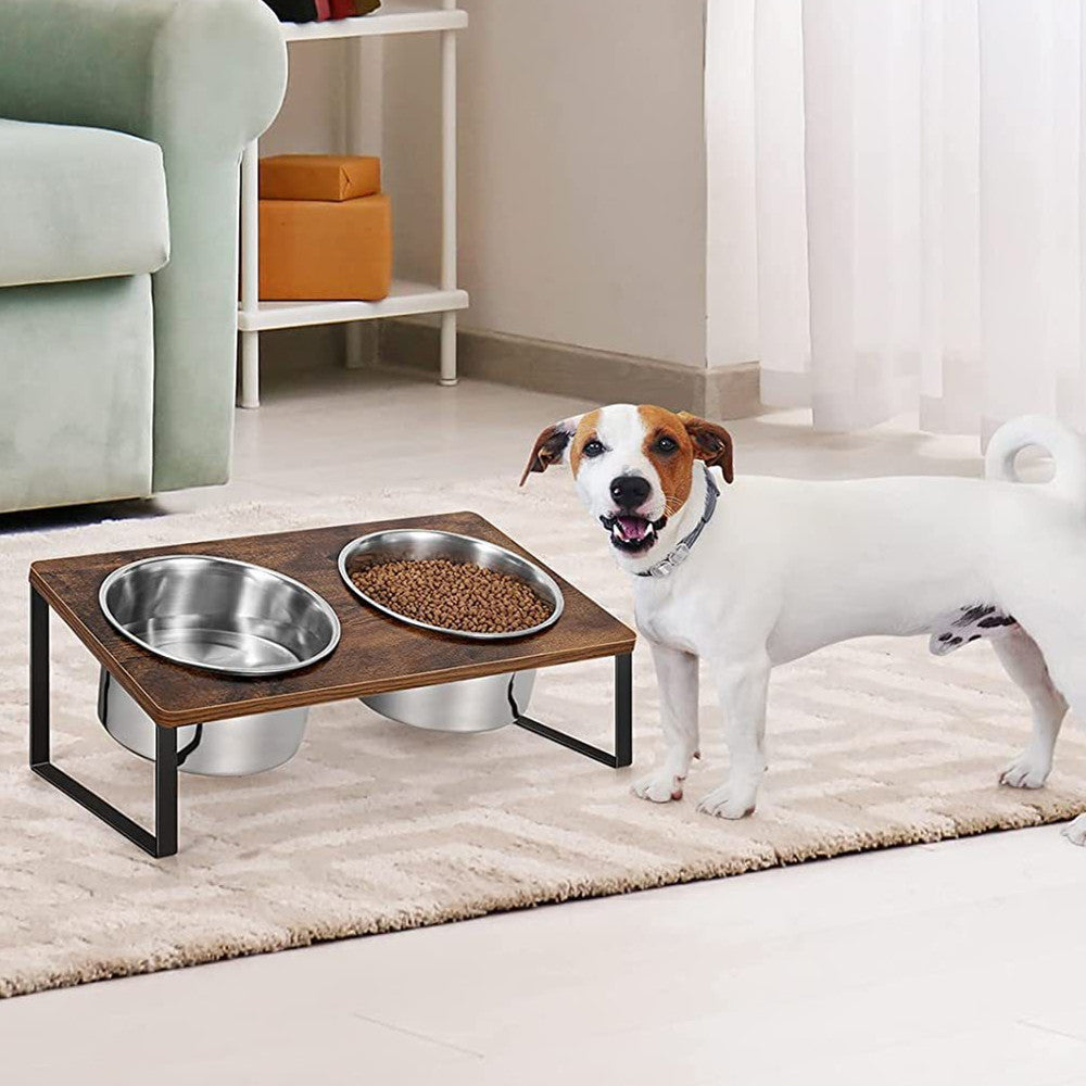 Wood Iron Combined Pet Feeding Rack With Bowl Stand