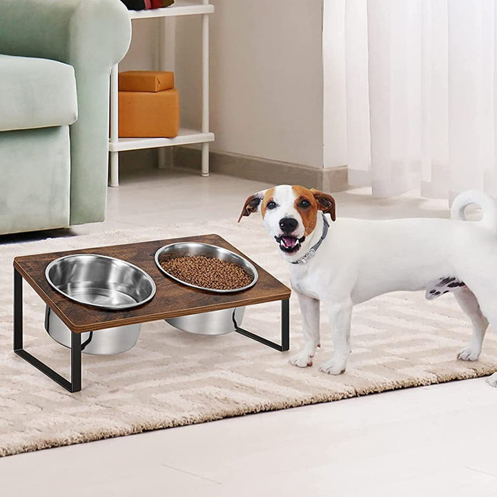 Wood Iron Combined Pet Feeding Rack With Bowl Stand