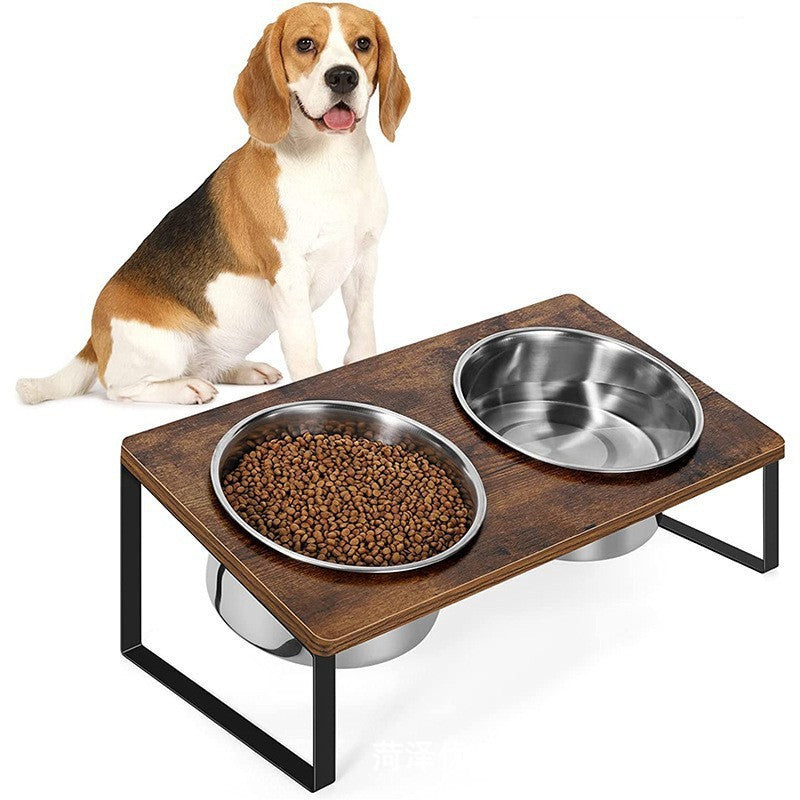 Wood Iron Combined Pet Feeding Rack With Bowl Stand