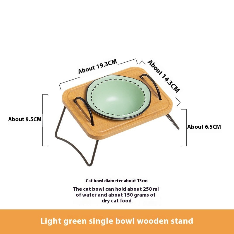 Pet Wooden Ceramic Feeding Bowl Anti Tumble Easy Clean