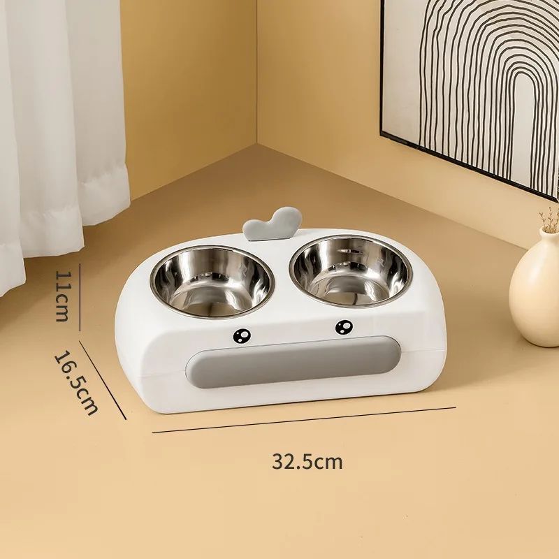 Duck Design Pet Double Bowl Plastic Feeding Tray Food And Water Feeder