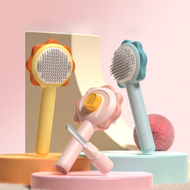 One Click Self Cleaning Stainless Steel Pet Grooming Comb Tool