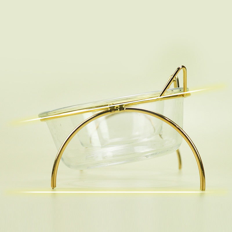 Glass Pet Feeding Bowl Metal Rack Food And Water Dish Set