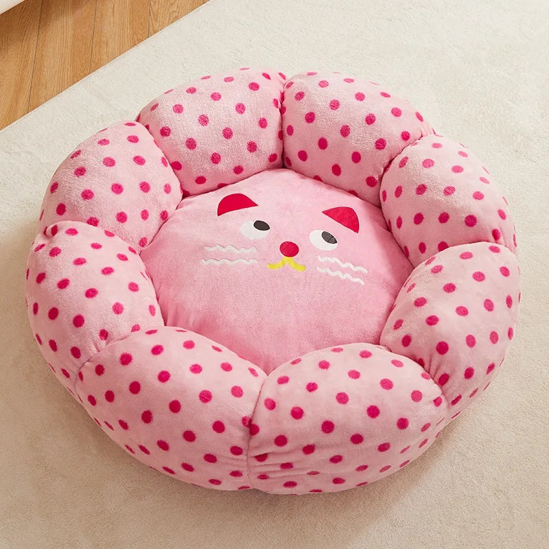 Soft Cushion Round Polka Dot Pet Bed For Comfort Sleep