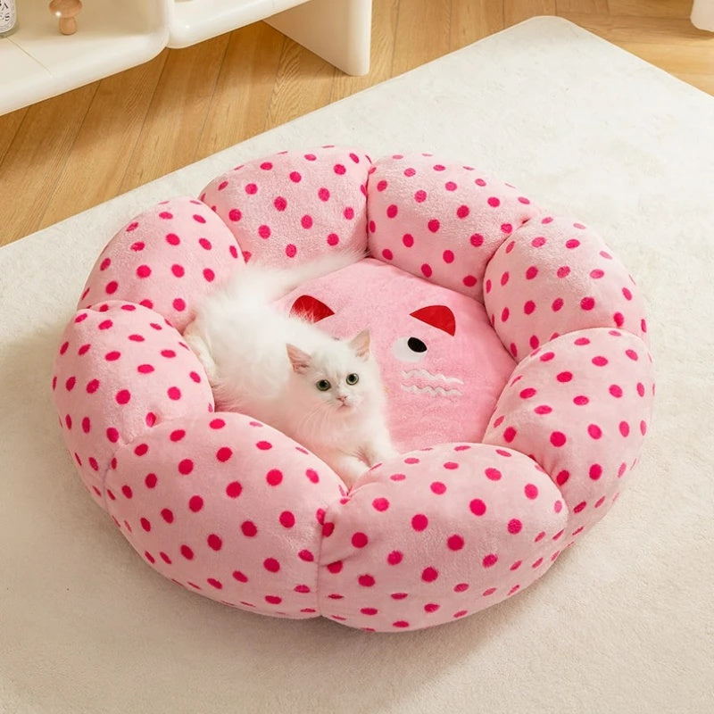 Soft Cushion Round Polka Dot Pet Bed For Comfort Sleep
