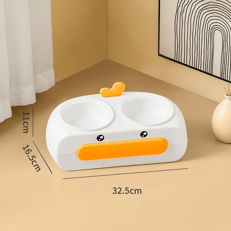 Duck Design Pet Double Bowl Plastic Feeding Tray Food And Water Feeder