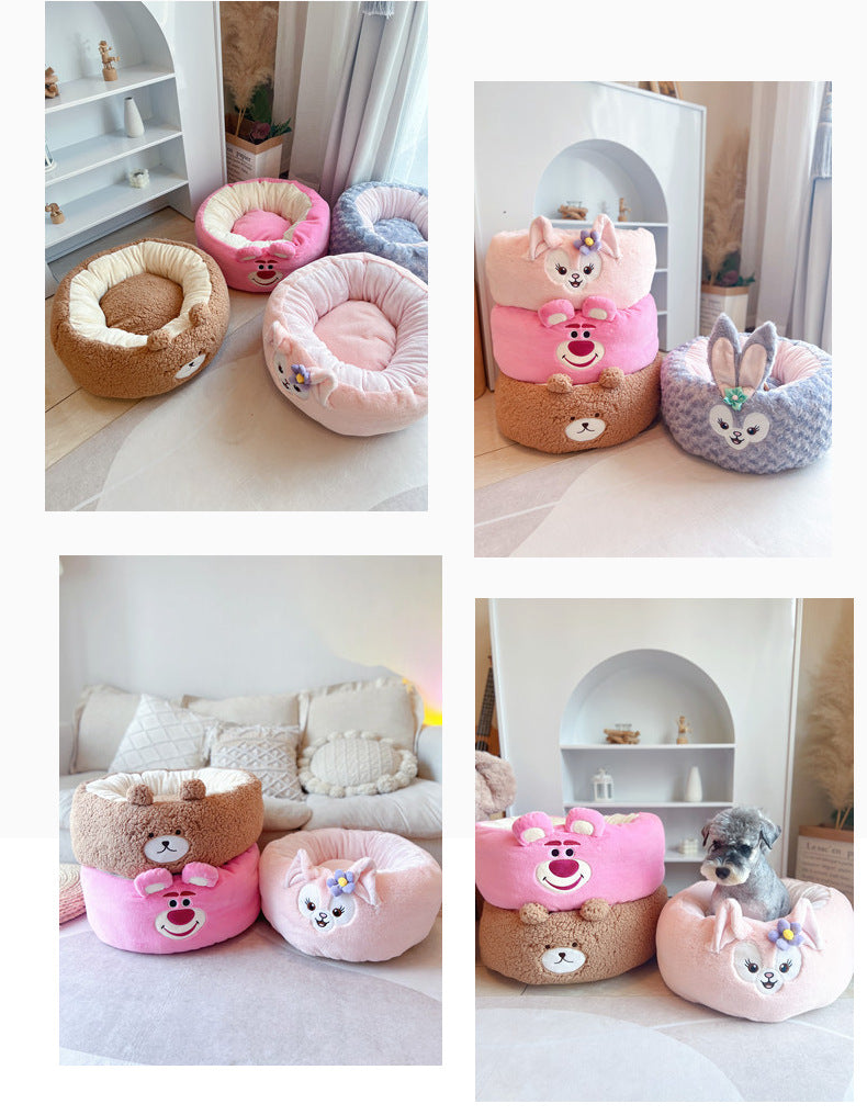 Cartoon Plush Round Pet Nest Cushion For All Seasons Comfort