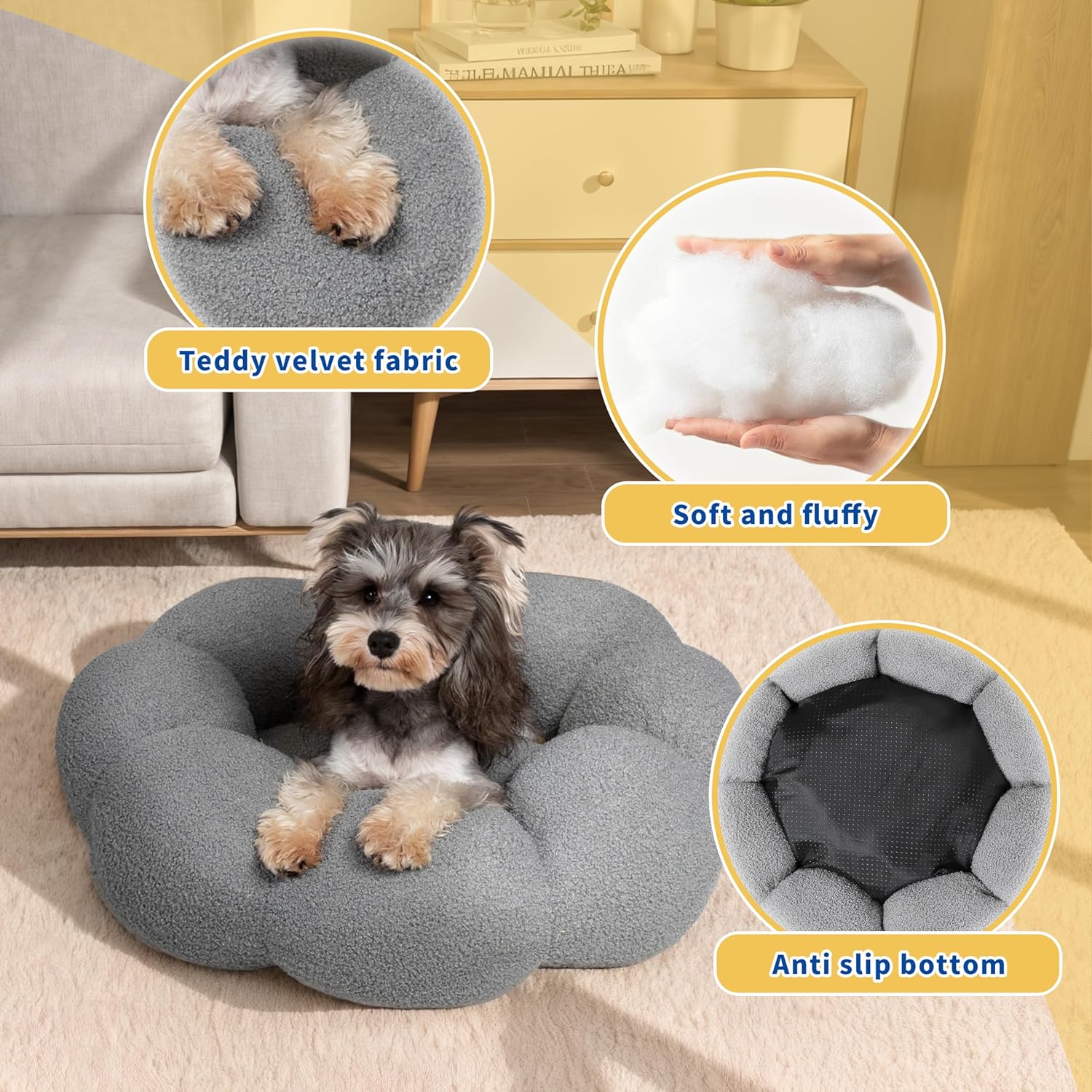 Fluffy Plush Round Calming Pet Bed With Non Slip Design