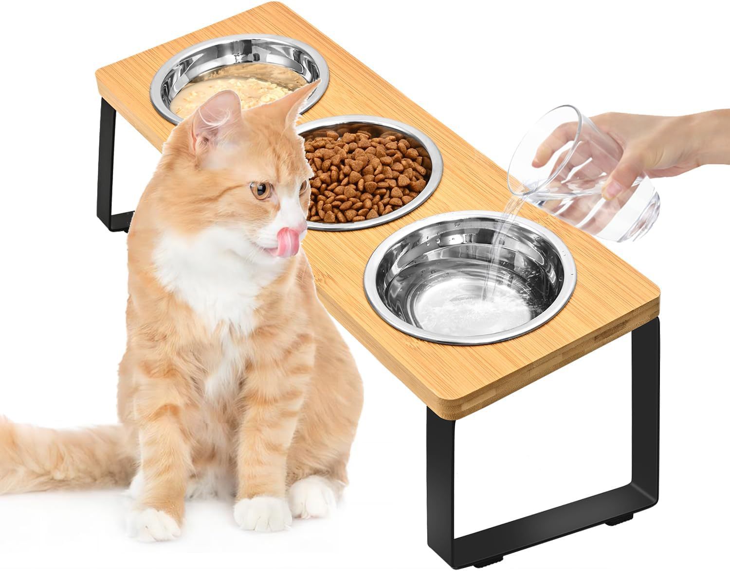 Wood Iron Combined Pet Feeding Rack With Bowl Stand