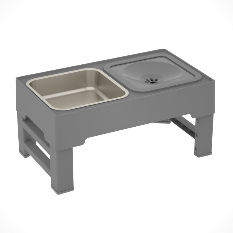 Adjustable Height Pet Double Bowl Stainless Stand Food Water Feeder