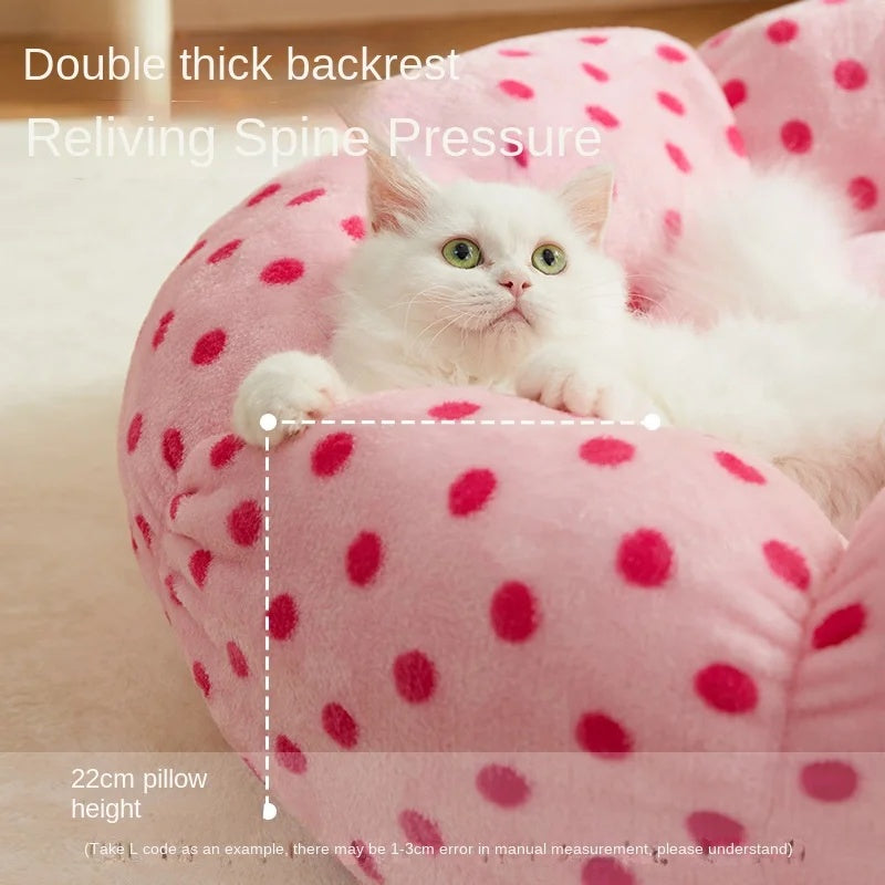 Soft Cushion Round Polka Dot Pet Bed For Comfort Sleep
