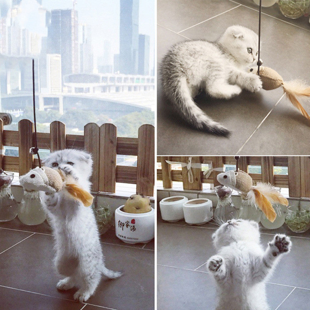Pet Wooden Cat Stick Interactive Toy