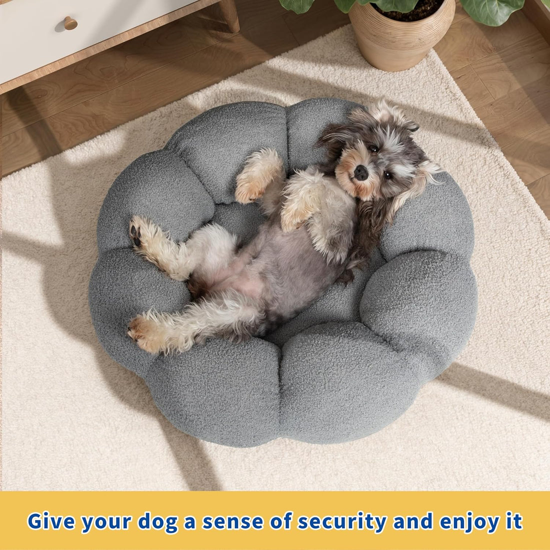 Fluffy Plush Round Calming Pet Bed With Non Slip Design