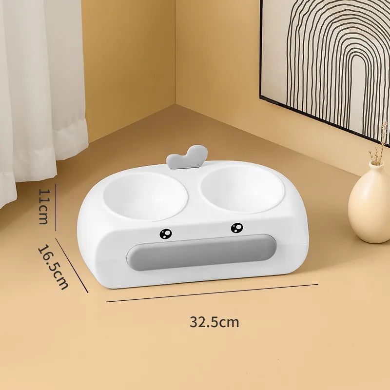Duck Design Pet Double Bowl Plastic Feeding Tray Food And Water Feeder
