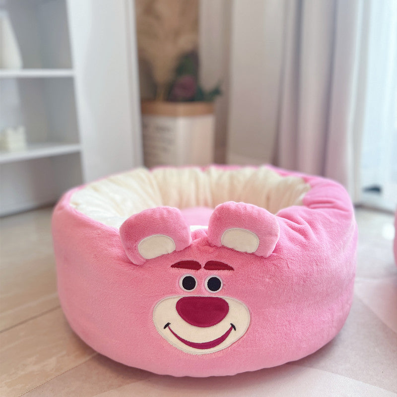 Cartoon Plush Round Pet Nest Cushion For All Seasons Comfort