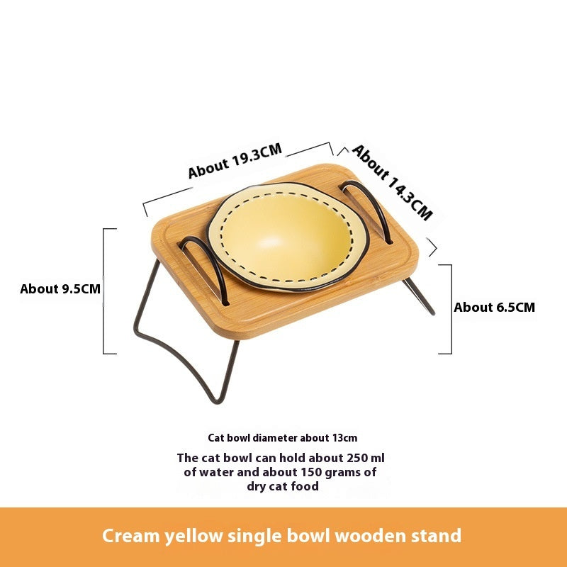 Pet Wooden Ceramic Feeding Bowl Anti Tumble Easy Clean