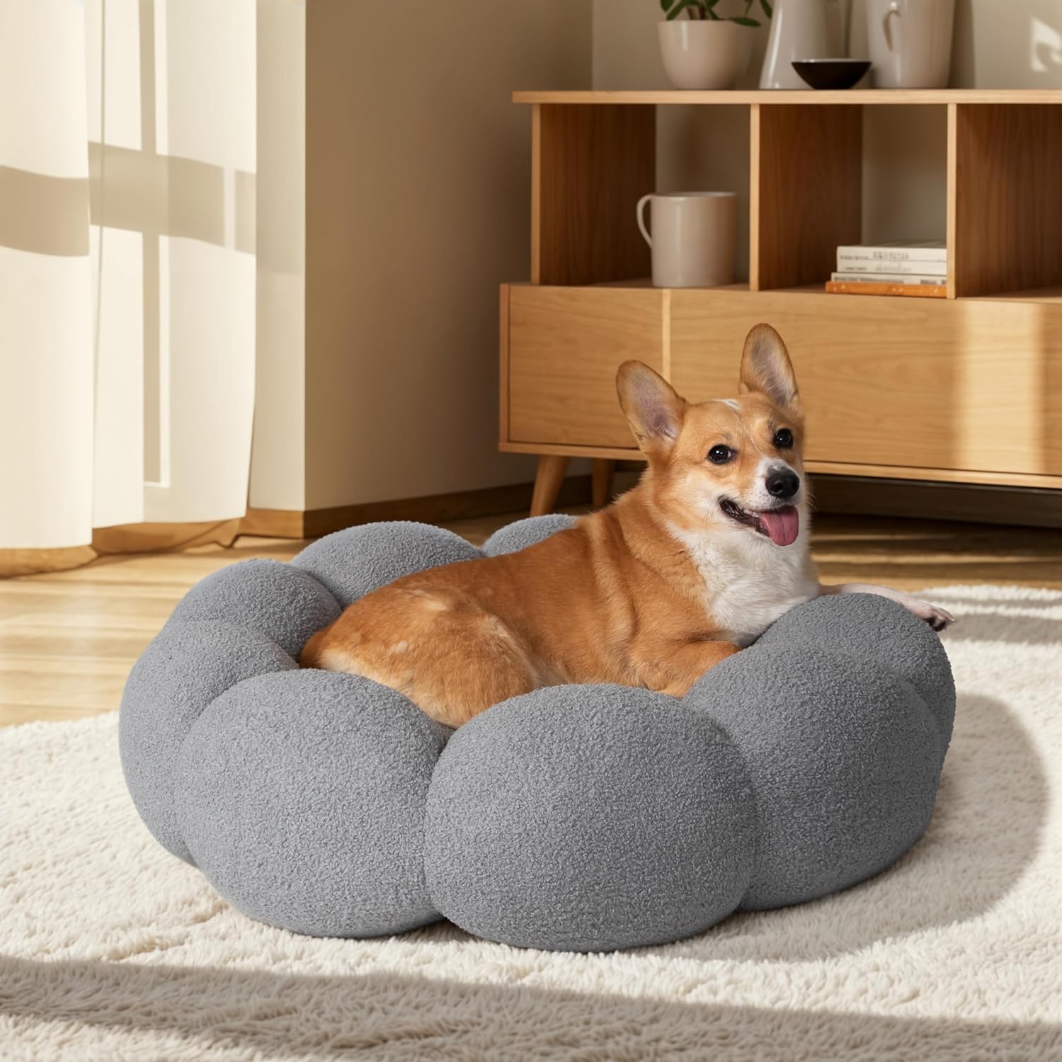 Fluffy Plush Round Calming Pet Bed With Non Slip Design