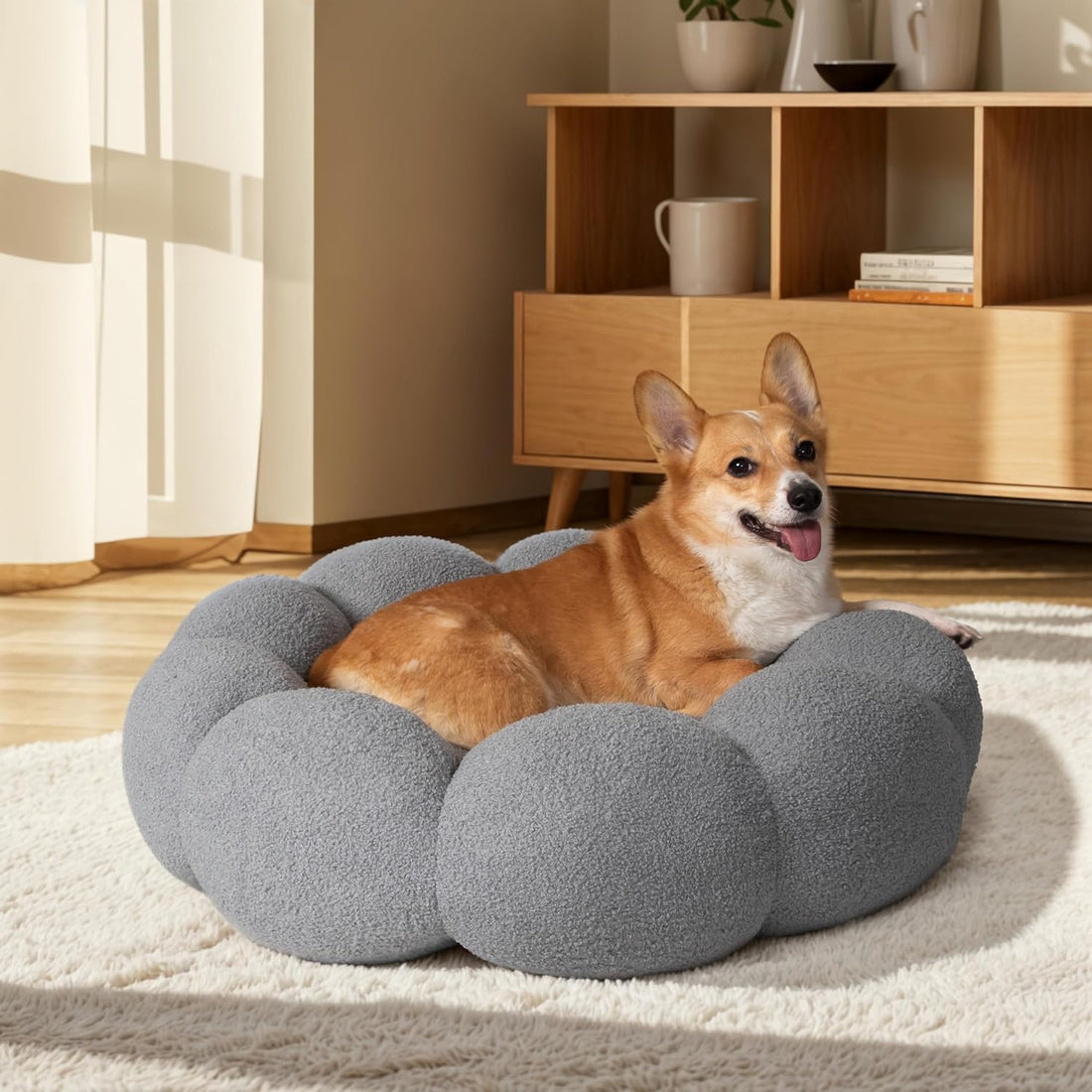 Fluffy Plush Round Calming Pet Bed With Non Slip Design