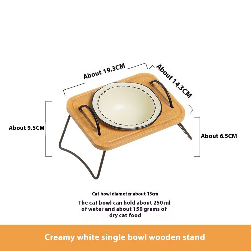 Pet Wooden Ceramic Feeding Bowl Anti Tumble Easy Clean