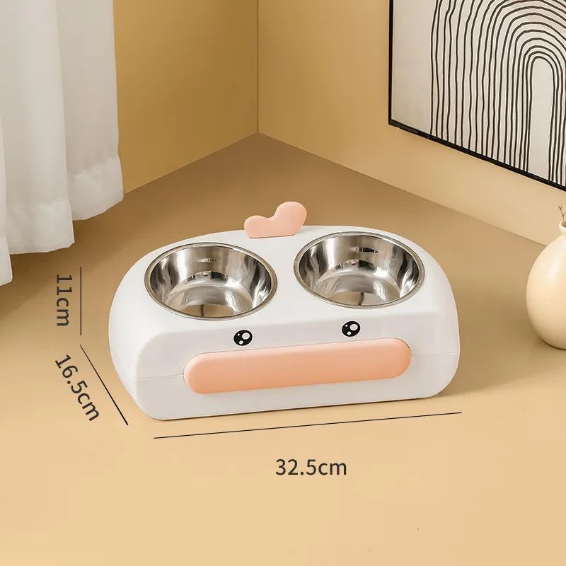 Duck Design Pet Double Bowl Plastic Feeding Tray Food And Water Feeder