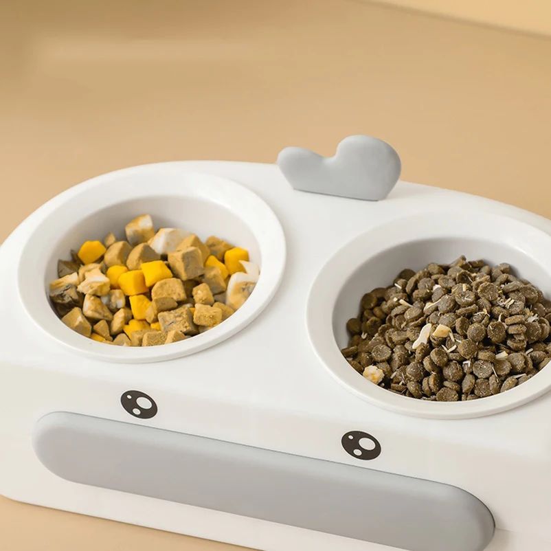 Duck Design Pet Double Bowl Plastic Feeding Tray Food And Water Feeder