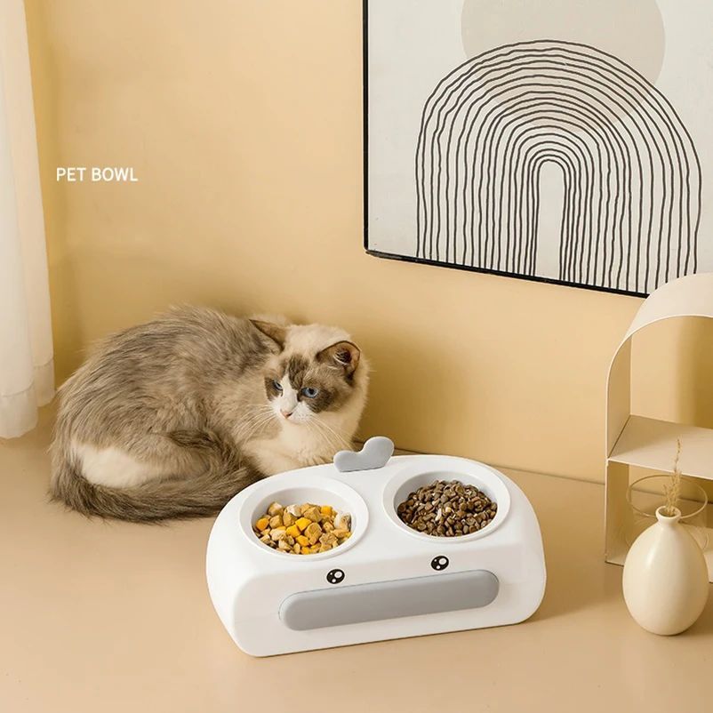 Duck Design Pet Double Bowl Plastic Feeding Tray Food And Water Feeder