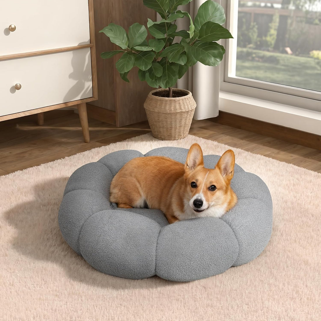 Fluffy Plush Round Calming Pet Bed With Non Slip Design