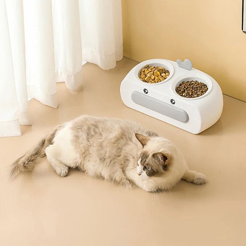 Duck Design Pet Double Bowl Plastic Feeding Tray Food And Water Feeder