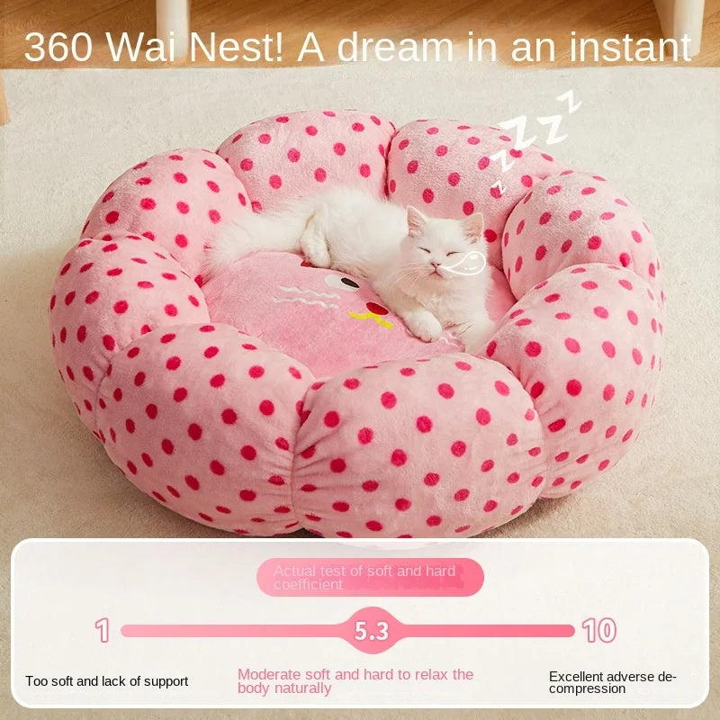 Soft Cushion Round Polka Dot Pet Bed For Comfort Sleep