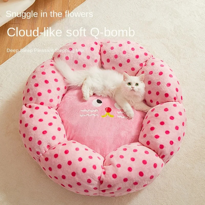Soft Cushion Round Polka Dot Pet Bed For Comfort Sleep