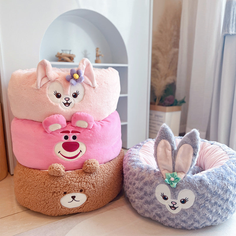 Cartoon Plush Round Pet Nest Cushion For All Seasons Comfort