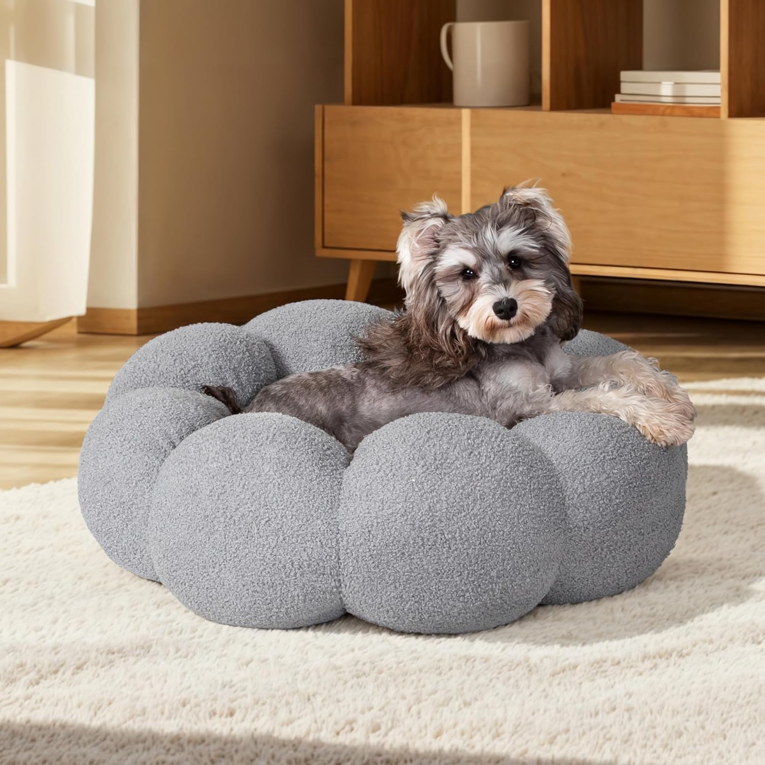 Fluffy Plush Round Calming Pet Bed With Non Slip Design