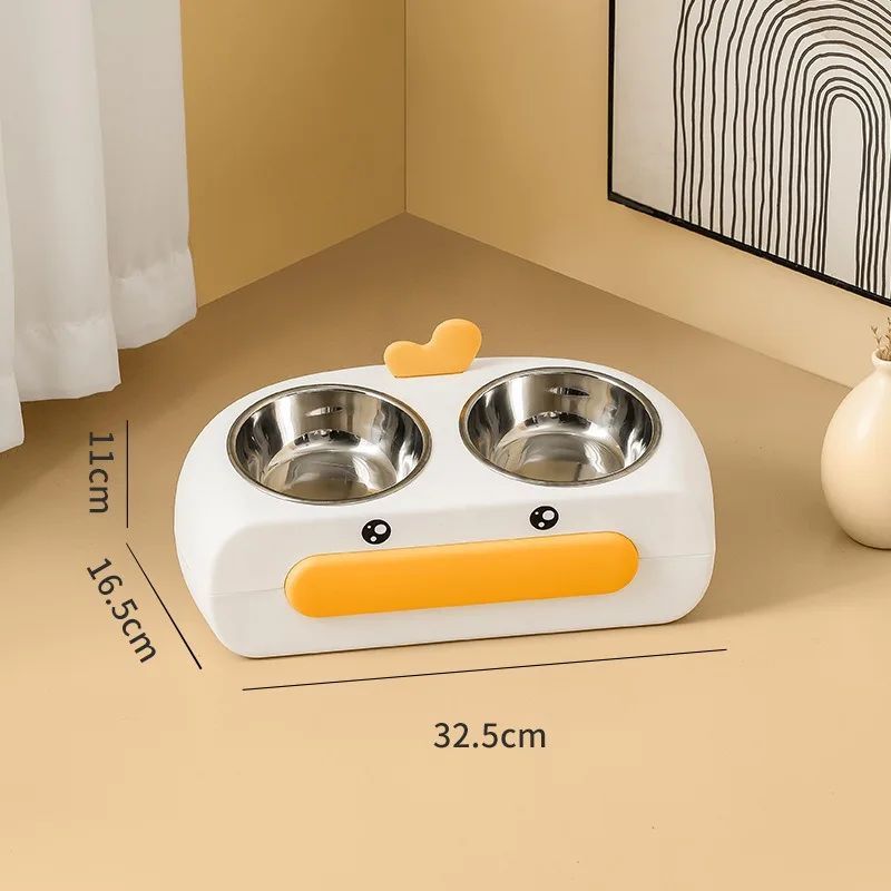 Duck Design Pet Double Bowl Plastic Feeding Tray Food And Water Feeder
