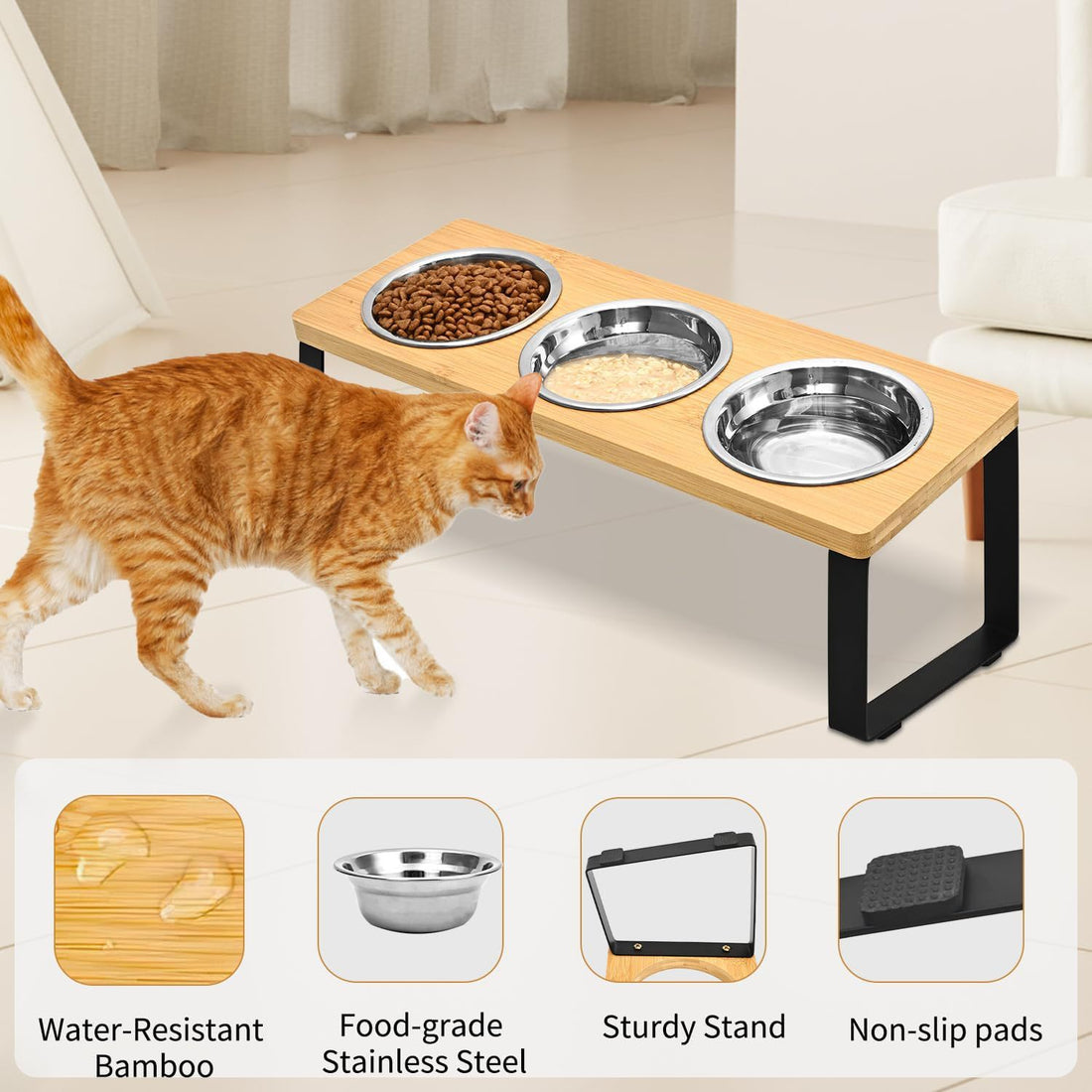 Wood Iron Combined Pet Feeding Rack With Bowl Stand