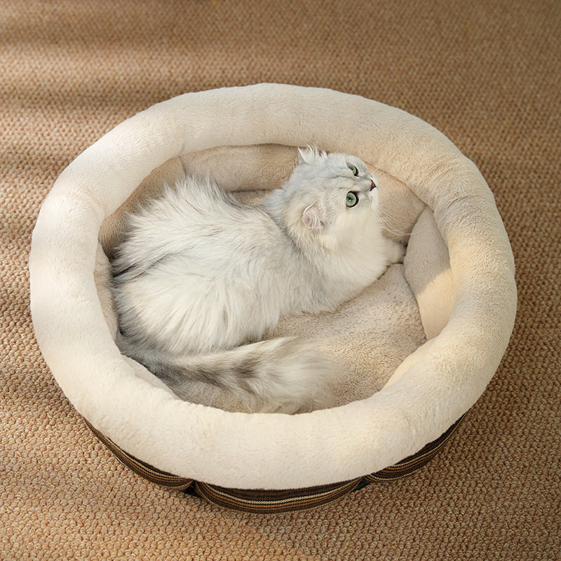 Non Slip Linen Round Pet Bed Nest Mat For Comfort Sleep