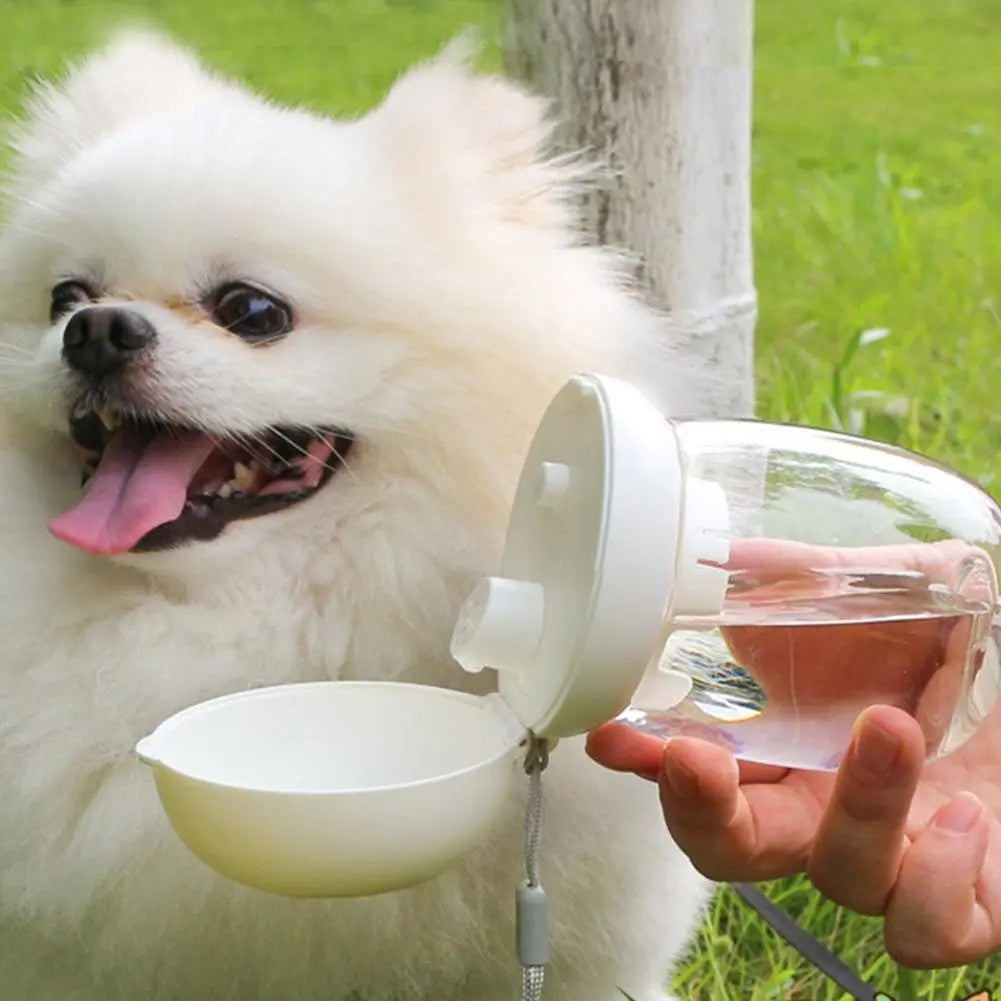 Portable Pet Water Bottle Travel Drinking Cup Feeding Bowl With Lanyard