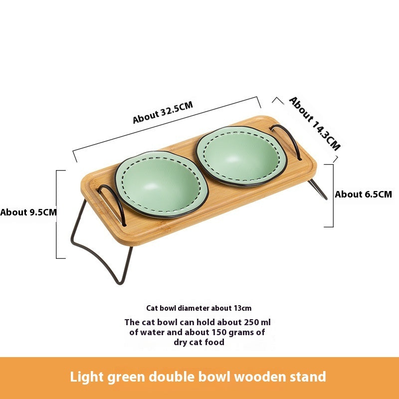 Pet Wooden Ceramic Feeding Bowl Anti Tumble Easy Clean