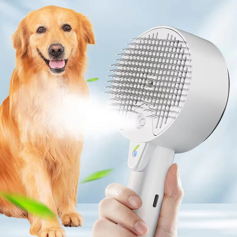 Electric Pet Steam Grooming Brush With Spray And Massage Tool