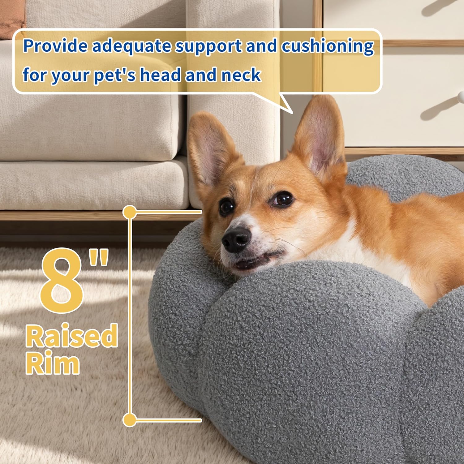 Fluffy Plush Round Calming Pet Bed With Non Slip Design