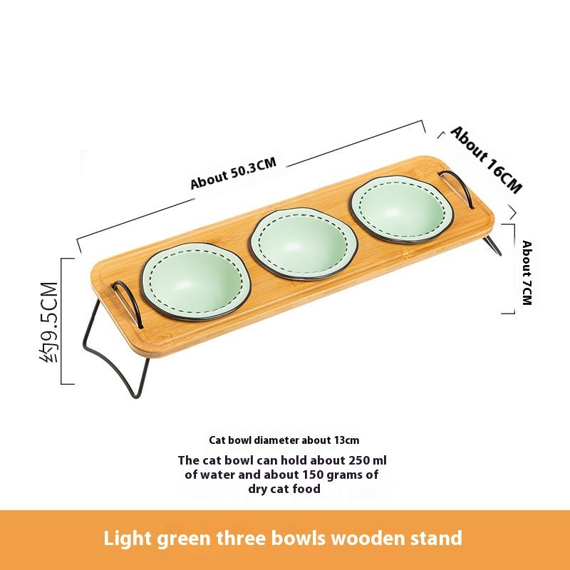 Pet Wooden Ceramic Feeding Bowl Anti Tumble Easy Clean