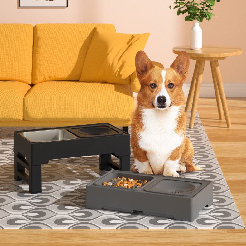 Adjustable Height Pet Double Bowl Stainless Stand Food Water Feeder